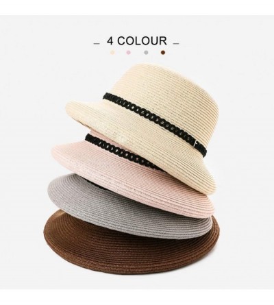 Fedoras Womens Summer Sun Beach Straw Hats UPF Protective Panama Fedora Outdoor Patio - 00010_pink - CR18SUZ434K $20.29
