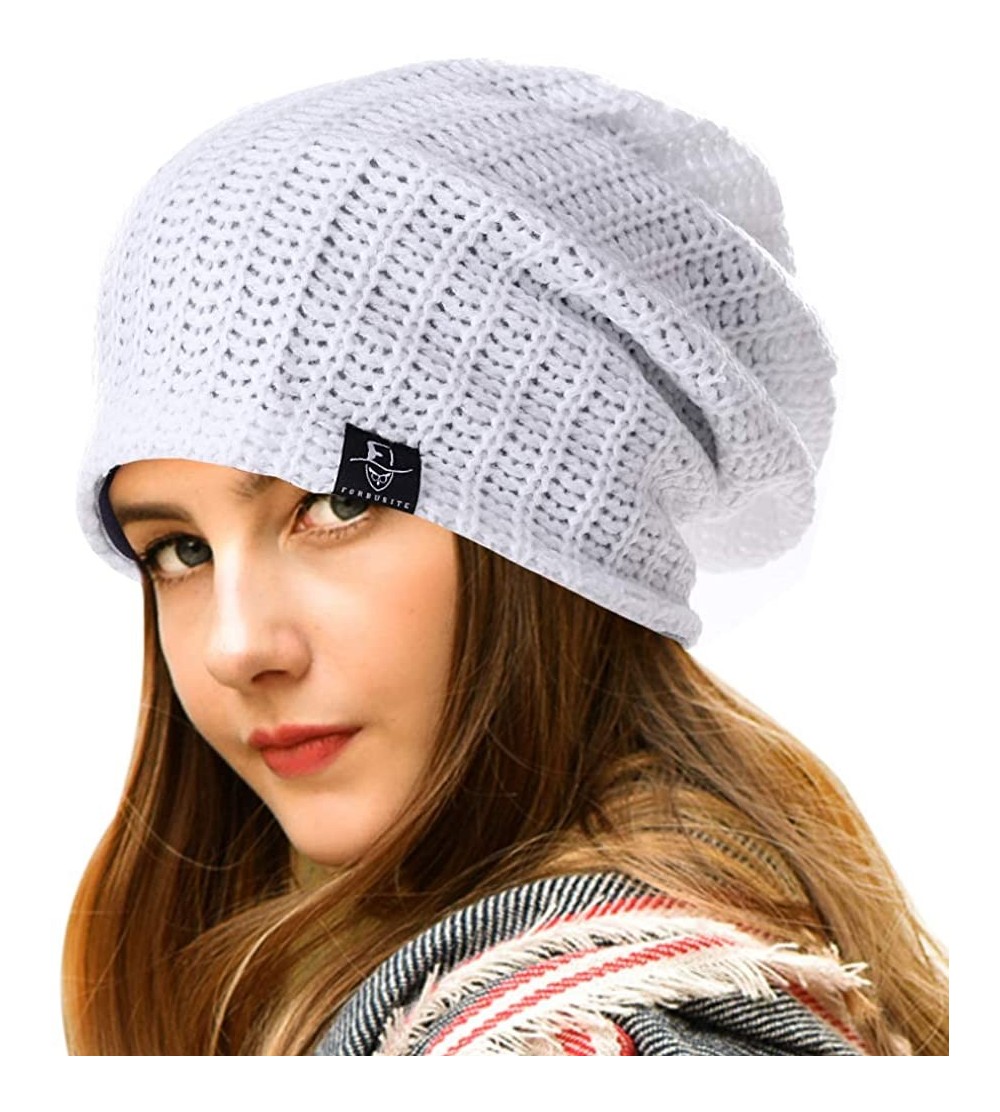Skullies & Beanies Knit Cap for Women Summer Slouchy Beanie Winter Turban Hat B413 - Ribbed-white - C4195TU2QY6 $9.18