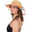 Sun Hats Womens Fabric Patterned Print Brim Adjustable Beach Floppy Sun Hat - Tropical - Orange - CZ18QCYQNR7 $35.24