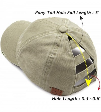 Baseball Caps Distressed Washed Denim Ladder Ponytail Hole Baseball Caps (BT-779) - Olive - C4194U980LU $15.48