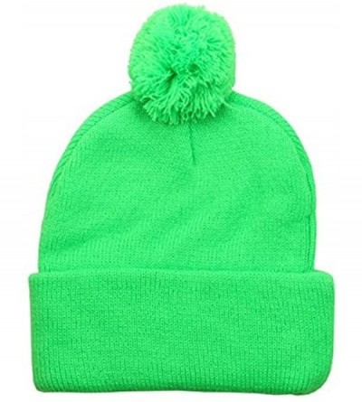 Baseball Caps Solid Plain Unisex Winter Cuff Pom Knit Beanie - Neon Green - C1188NNAQLZ $13.02