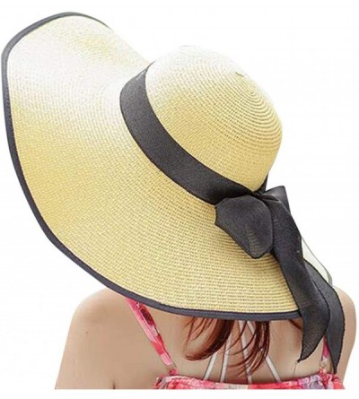 Sun Hats Womens Big Bowknot Brim Straw Wide New Hat Floppy Roll up Beach Cap Sun Hat Folding Beach Cap - G - C118NDAMQ3A $19.21