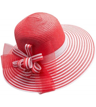 Sun Hats Womens Kentucky Derby Church Wedding Tea Party Wide Brim Hat A490 - Red - CB18D3W9994 $18.83