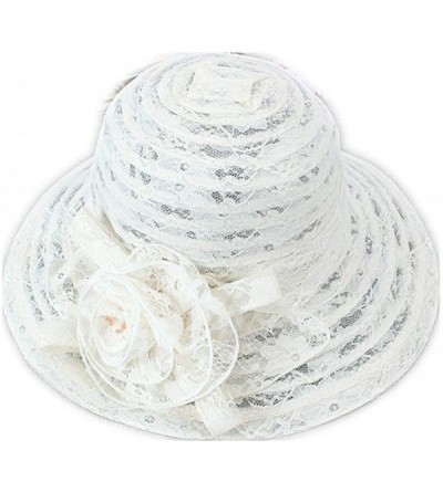 Skullies & Beanies Lace Flower Ornament Lady Dress Church Cloche Hat Bow Bucket Hats Beach Summer Hats - CU18H0MKC73 $39.36