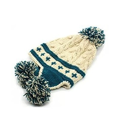 Skullies & Beanies Exquisite Women's Winter Warm Crochet Cap with Ear Flaps Knitted - Beige+blue - CP126RV9F0X $16.38