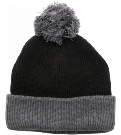 Skullies & Beanies The Two Tone Thick Knitted Cuffed Winter Pom Beanie - Black/Dark Grey - CT11SFY8EJT $7.53