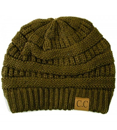 Skullies & Beanies Trendy Warm Chunky Soft Stretch Cable Knit Beanie Skull Cap Hat - New Olive - CV185R4DCUT $11.58