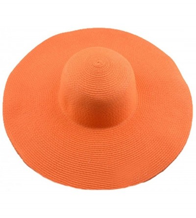 Sun Hats Womens Beach Hat Striped Straw Sun Hat Floppy Big Brim Hat - Orange - CE184QY8RNW $16.84
