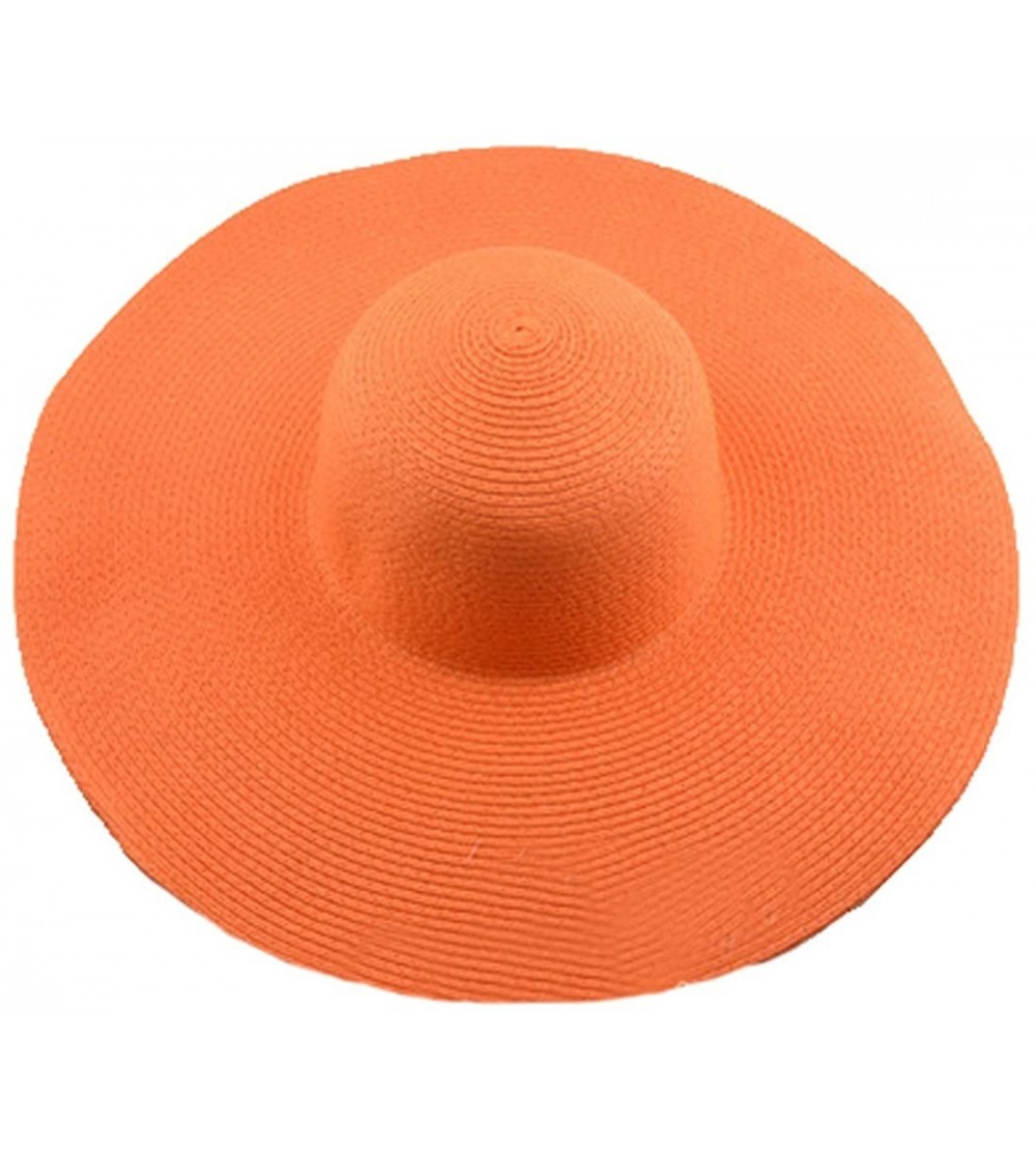 Sun Hats Womens Beach Hat Striped Straw Sun Hat Floppy Big Brim Hat - Orange - CE184QY8RNW $16.84