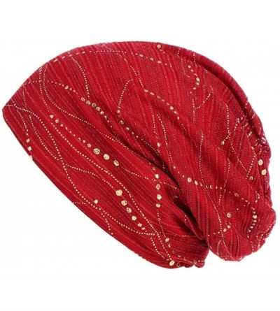Skullies & Beanies Womens Floral Beanie Hat Chemo Cap Stretch Slouchy Turban Scarf Headwear - Red - CN18H0ZE4EX $17.33