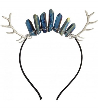 Headbands Raw Crystal Quartz Crown Antler Crown Mermaid Tiara Headband Moon Headpiece - Navy Blue - CF18X8OA7XA $31.41