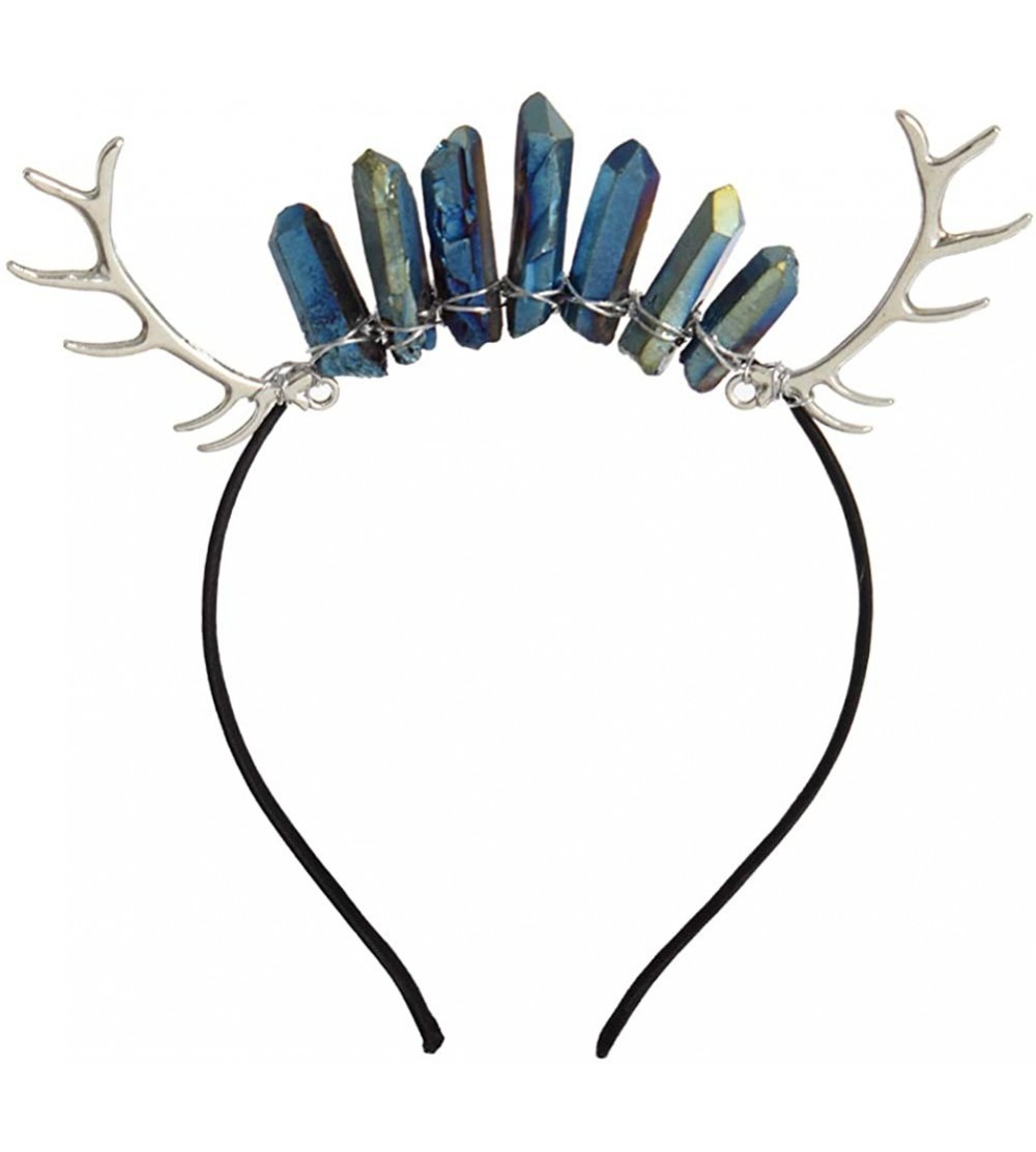 Headbands Raw Crystal Quartz Crown Antler Crown Mermaid Tiara Headband Moon Headpiece - Navy Blue - CF18X8OA7XA $17.54
