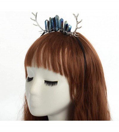 Headbands Raw Crystal Quartz Crown Antler Crown Mermaid Tiara Headband Moon Headpiece - Navy Blue - CF18X8OA7XA $17.54