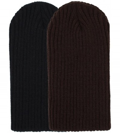 Skullies & Beanies 2 Pack Solid Color Blank Long Cuff Daily Stretch Knit Winter Beanies - Black & Dark Brown - CL11NVE68KF $1...