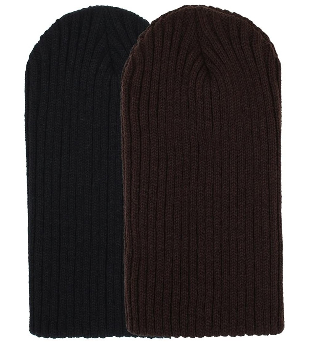 Skullies & Beanies 2 Pack Solid Color Blank Long Cuff Daily Stretch Knit Winter Beanies - Black & Dark Brown - CL11NVE68KF $1...