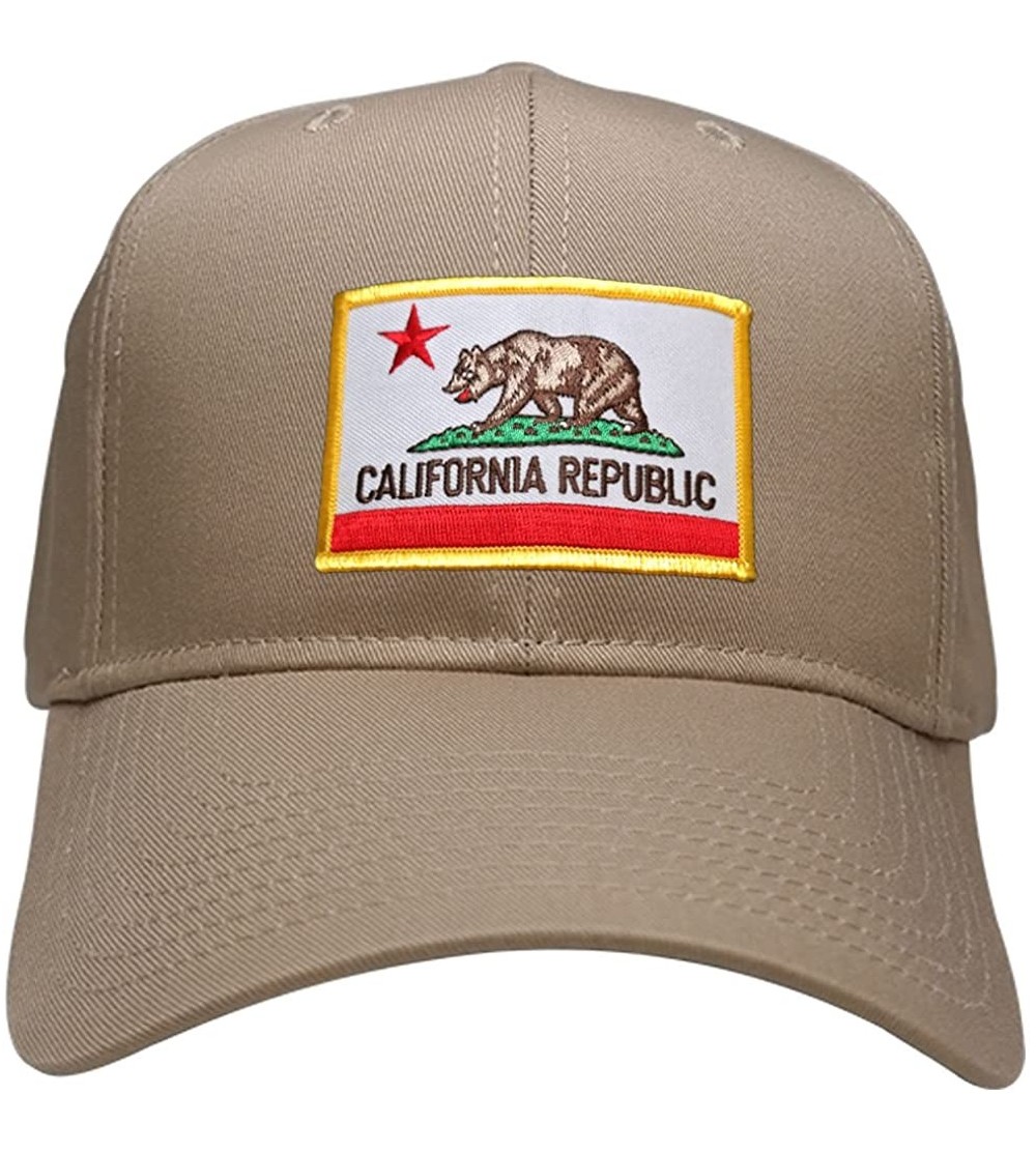 Baseball Caps California Republic Embroidered Iron On Patch Gold Border Snapback Baseball Cap - Khaki - CO12LZNARUT $13.82