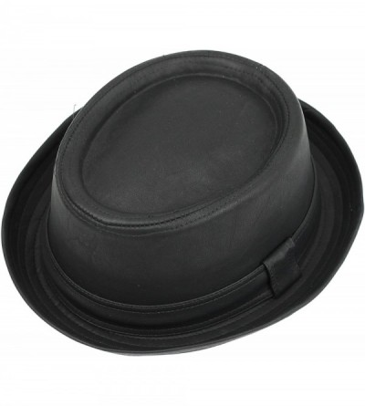 Fedoras Vintage Unisex Pork Pie Trilby Hat Black Faux Leather Breaking Bad Heisenberg Style - Black - C112IC3TSD3 $43.96
