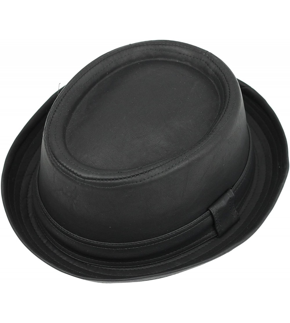 Fedoras Vintage Unisex Pork Pie Trilby Hat Black Faux Leather Breaking Bad Heisenberg Style - Black - C112IC3TSD3 $25.34