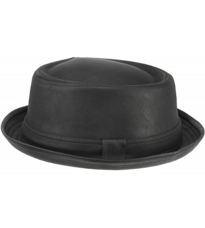 Fedoras Vintage Unisex Pork Pie Trilby Hat Black Faux Leather Breaking Bad Heisenberg Style - Black - C112IC3TSD3 $25.34