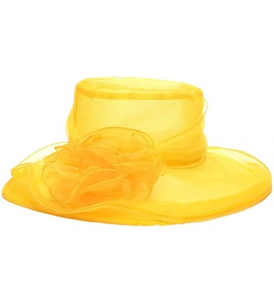 Sun Hats Vintage Flower Wide Brim Summer Beach Sun Hat for Ladies Womens - Yellow - CP12FU50OGL $14.18