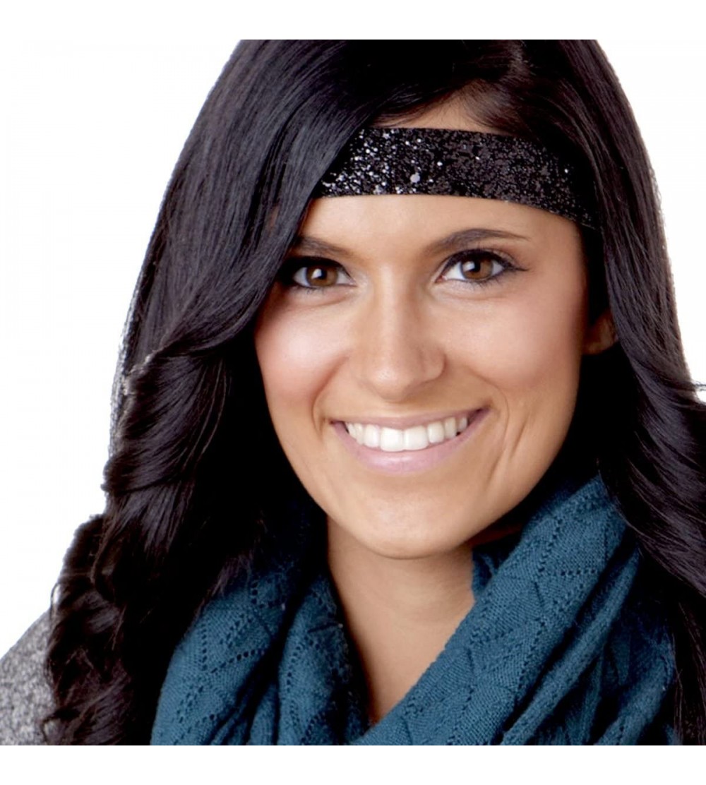 Headbands Women's Adjustable NO Slip Wide Bling Glitter Headband - Black - CY11VDDIFDJ $8.40