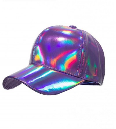 Baseball Caps Shiny Holographic Baseball Cap Laser Leather Rainbow Reflective Glossy Snapback Hats - Purple - C718H0GIH09 $29.28