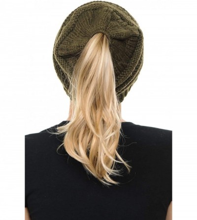 Skullies & Beanies Cable Knit Beanie Messy Bun Ponytail Warm Chunky Hat - Multi 18 - CX18Y7DHC3H $15.05