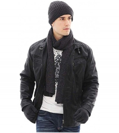 Skullies & Beanies Winter Warm 3PCS Knit Beanie Hat Long Scarf Touchscreen Gloves Set for Men Women - Dark Grey - C918XTTSAWL...