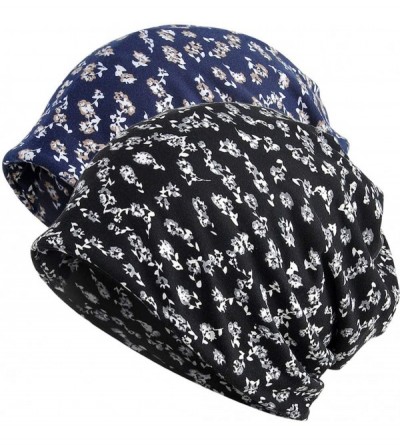 Skullies & Beanies Print Flower Slouchy Beanie Chemo Hat Cap Infinity Scarf for Women - 2 Pack Blue/Black Floral - CI18QZGH7E...