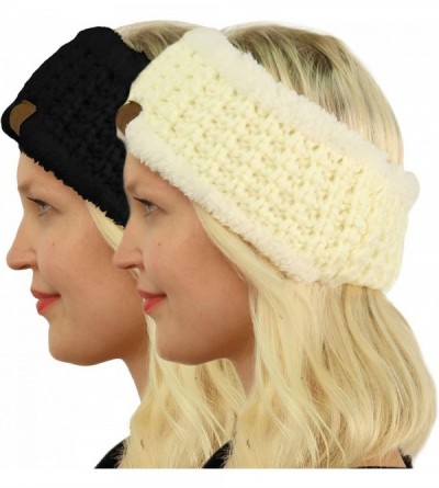 Cold Weather Headbands Winter CC Sherpa Polar Fleece Lined Thick Knit Headband Headwrap Hat Cap - Black/Ivory 2 Pack Combo - ...