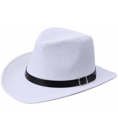Cowboy Hats Summer Outdoor Hat- Shybuy Men's & Women's Classic Western Style Cowboy/Cowgirl Straw Hat - White - C518EXTQM3N $...