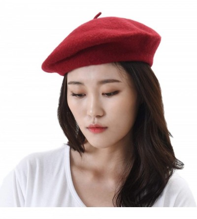 Berets Wool Beret Hat Warm Winter French Style KR9538 - Red - CU12NYL2OZJ $24.79