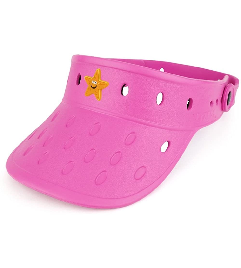 Visors Durable Adjustable Floatable Summer Visor Hat with Starfish Snap Charm - Pink - CH17YYM7QUS $13.73