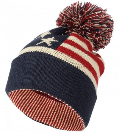 Skullies & Beanies Knit US Canada Flag Union Jack Pom Beanie Hat JZP0027 - Navy - CW18L2MS8ZD $33.55