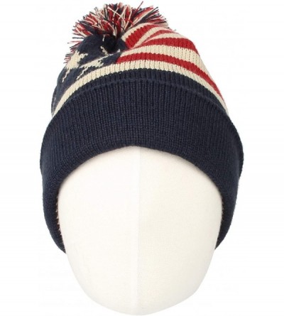 Skullies & Beanies Knit US Canada Flag Union Jack Pom Beanie Hat JZP0027 - Navy - CW18L2MS8ZD $20.21