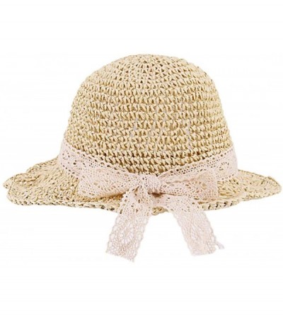 Sun Hats Girls Flower Straw Hat Large Brim Beachwear Sunhat Floral Tea Party Cap - Beige F - CX1979LWKXM $24.77