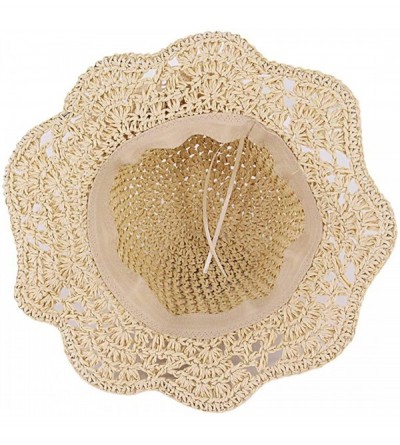 Sun Hats Girls Flower Straw Hat Large Brim Beachwear Sunhat Floral Tea Party Cap - Beige F - CX1979LWKXM $9.78