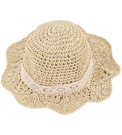 Sun Hats Girls Flower Straw Hat Large Brim Beachwear Sunhat Floral Tea Party Cap - Beige F - CX1979LWKXM $9.78