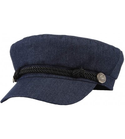 Newsboy Caps Women Classic British Flat Top Fisherman Hat Cotton Breton Fiddler Hat - Deep Jean - C918II7GXOT $19.32