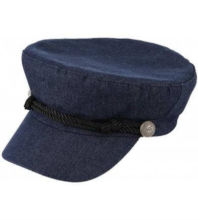 Newsboy Caps Women Classic British Flat Top Fisherman Hat Cotton Breton Fiddler Hat - Deep Jean - C918II7GXOT $10.52