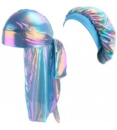 Skullies & Beanies Silky Durags Pack for Men Women Waves Satin Hair Bonnet Sleeping Hat Holographic Do Rags Set - A 1 - C818W...