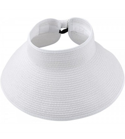 Visors Women's Bow Tie Straw Visor Summer Sun Hat - White - CE12IGSJHV7 $26.81