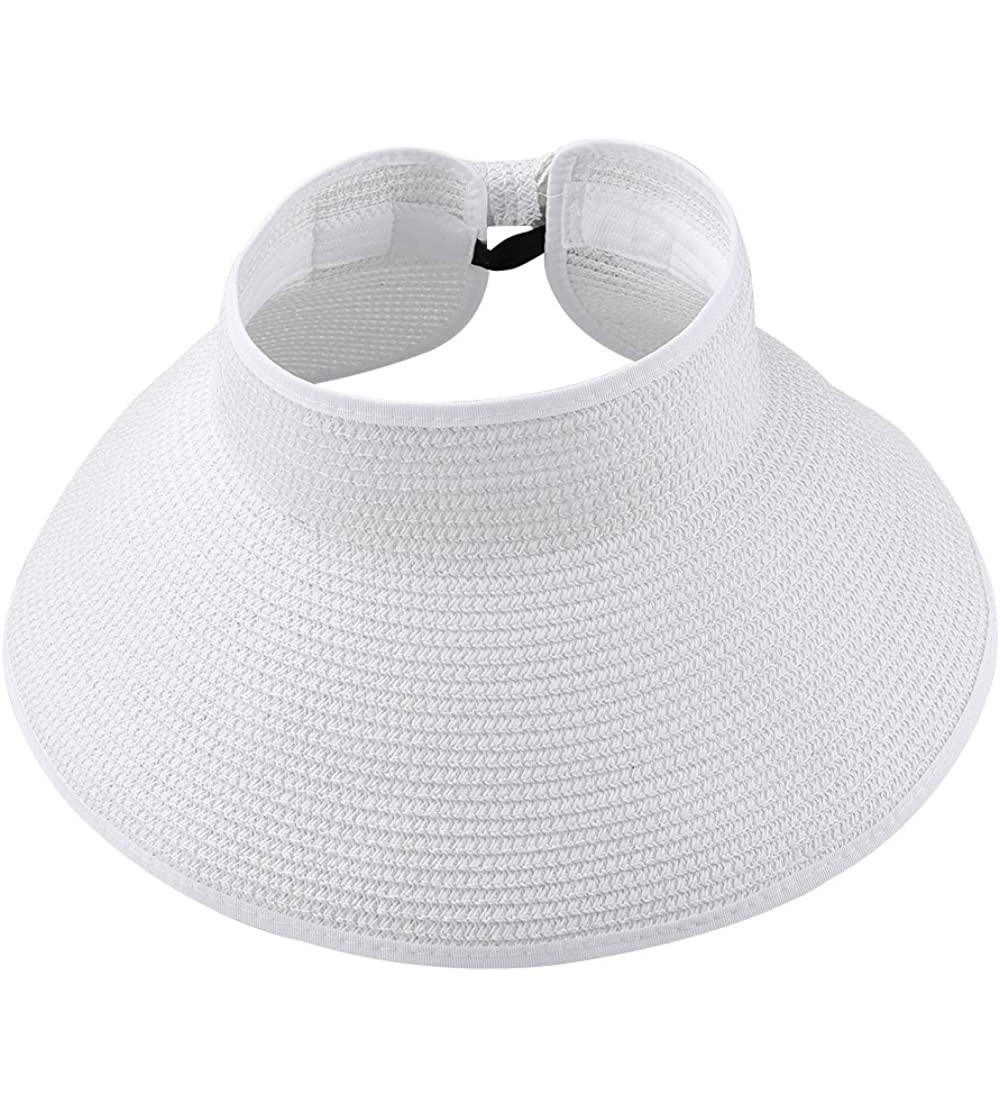 Visors Women's Bow Tie Straw Visor Summer Sun Hat - White - CE12IGSJHV7 $15.58