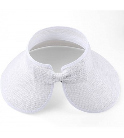 Visors Women's Bow Tie Straw Visor Summer Sun Hat - White - CE12IGSJHV7 $30.07