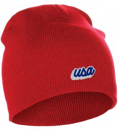 Skullies & Beanies Classic USA Cities Winter Knit Cuffless Beanie Hat 3D Raised Layer Letters - Usa Red - White Blue - CX18IL...