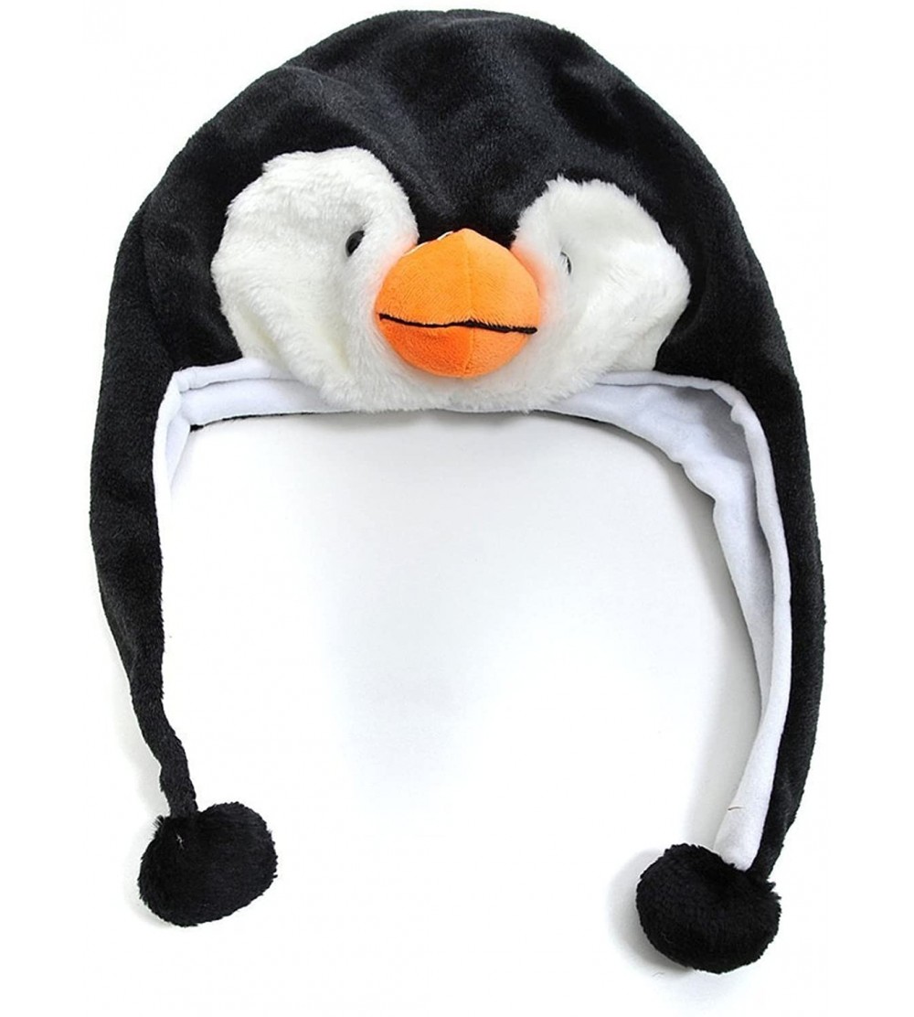 Skullies & Beanies Plush Faux Fur Animal Critter Hat Cap - Soft Warm Winter Headwear (Wolf) - Short Penguin - CG11QQCYLV7 $7.31