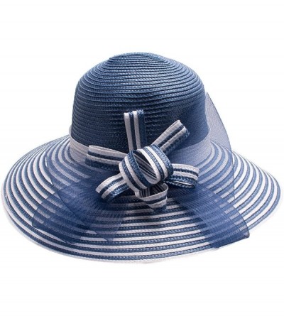 Sun Hats Womens Kentucky Derby Church Wedding Tea Party Wide Brim Hat A490 - Navy Blue - CR18D3A387A $15.06