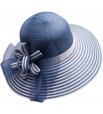 Sun Hats Womens Kentucky Derby Church Wedding Tea Party Wide Brim Hat A490 - Navy Blue - CR18D3A387A $15.06
