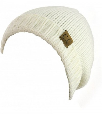 Skullies & Beanies Exclusive Two Way Cuff & Slouch Warm Knit Ribbed Beanie - Ivory - CD125H8EPLL $7.34