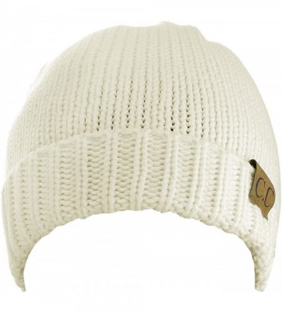 Skullies & Beanies Exclusive Two Way Cuff & Slouch Warm Knit Ribbed Beanie - Ivory - CD125H8EPLL $7.34